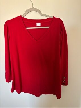 V-neck Long Sleeve Top in Red